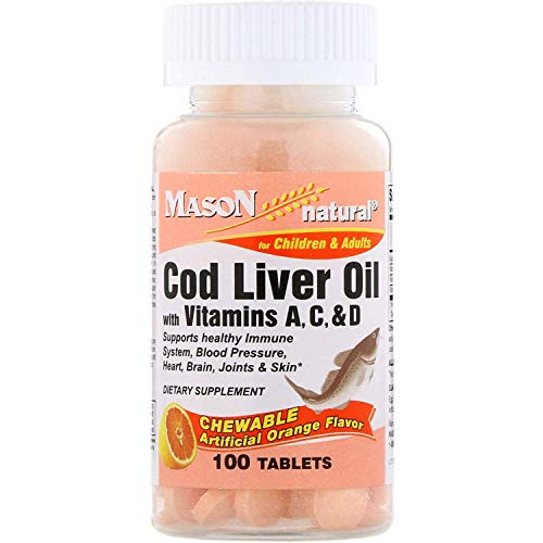 Mason Natural Chewable Cod Liver Oil with Vitamins A C D Orange Flavor 100 Tablets