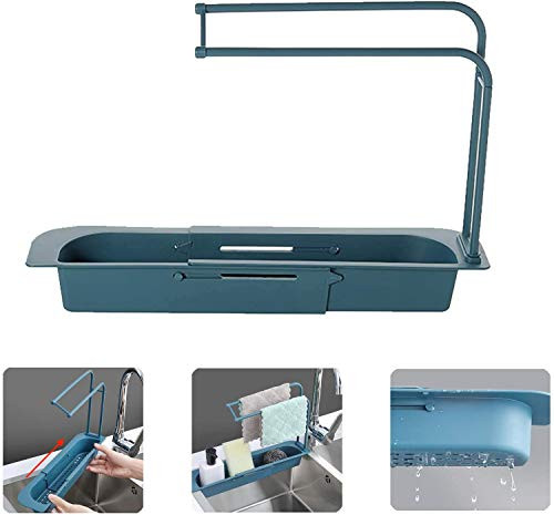 Telescopic Sink Holder Adjustable Drainer Sink Tray Expandable Sink Organizer Holder Adjustable Sponge and Soap Holder Drainer Sink Tray for Home Kitchen