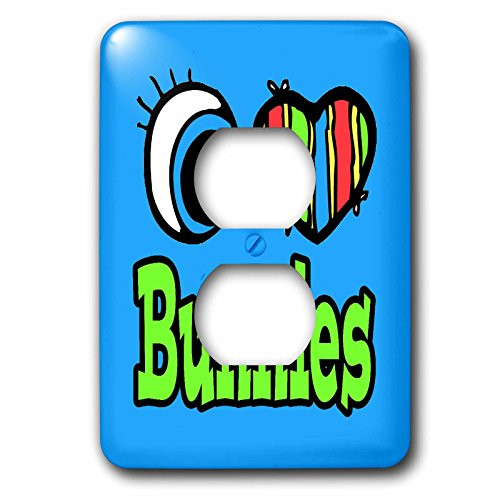 3dRose lsp_105914_6 Bright Eye Heart I Love Bunnies 2 Plug Outlet Cover Multicolor