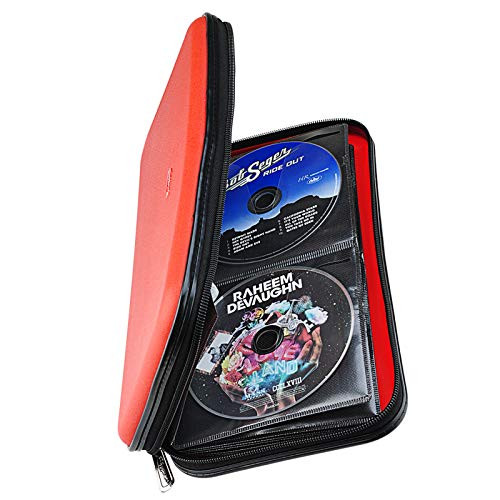 Xiongye CD DVD Case 72 Capacity Heavy Duty Wallet DVD CD Case Holder for Car Hard Shell Sturdy case CD Disk Holder DVD disc Binder Booklet Protective Blu-ray Wallet -72 CapacityRed-