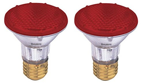 Bulbrite H50PAR20R 120V 50W PAR20 Halogen Light, Red - 2 Pack