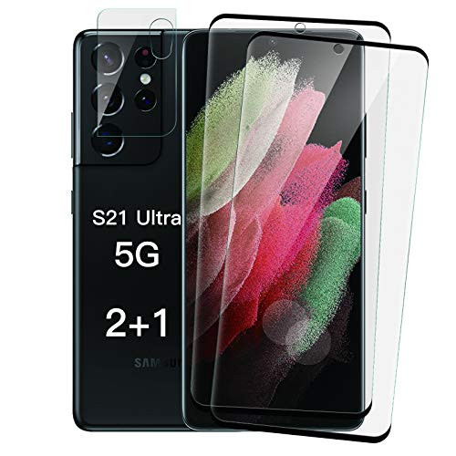 -2 plus1 Pack- Galaxy S21 Ultra 5G Screen Protector Tempered Glass and Camera Lens protector 9H Hardness Ultrasonic Fingerprint Compatible 3D Curved Bubble Free HD Clear for Samsung S21 Ultra -2 plus1 Pack- Galaxy S21 Ultra 5G Screen Protector Tempered Glass and Camera Lens protector 9H Hardness Ultrasonic Fingerprint Compatible 3D Curved Bubble Free HD Clear for Samsung S21 Ultra