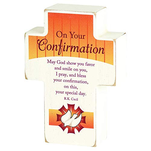 Dicksons On Your Confirmation Blessing Orange 4 x 3 MDF Wood Tabletop Cross Plaque