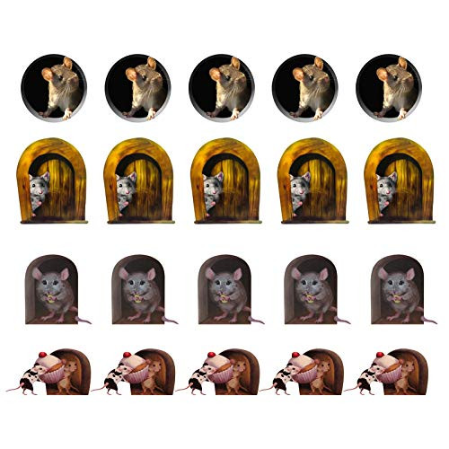 20 Pcs Mouse Hole Decals Mouse in a Hole Wall Sticker Cute Interest Wall Decal for Bedroom Bathroom Livingroom Mural for Office Car  and  Laptop 3D Removable Self-adhesive DIY Wall Stickers Mural