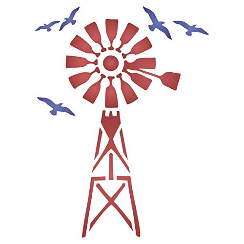 Windmill Stencil 3 x 4 inch -S- - Farmhouse Wind Mill Stencils for Painting Template
