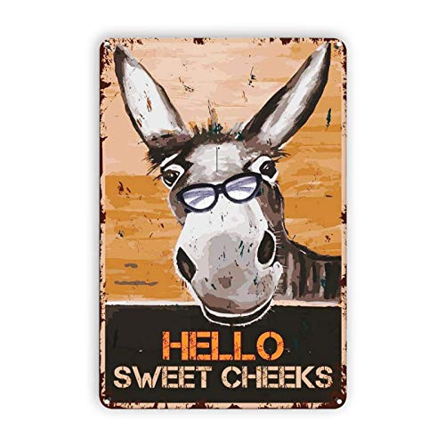 DZGlobal Funny Donkey Signs Wall Decor Vintage Hello Sweet Cheeks Donkey Tin Sign for Backyard Garage Man Cave Shed Office Craft Room Living Room