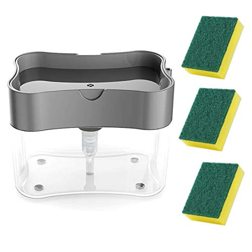 Dishwashing Soap Dispenser Soap Dispenser Sponge Holder 2 in1 Dish soap Dispenser Caddy Countertop soap Dispenser Soap Pump Dispenser Sponge Caddy for Kitchen Sink Countertop.