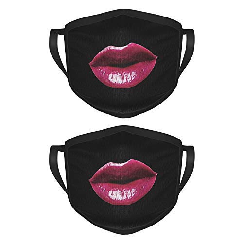 2PCS Red Lips With Lipstick Dust Washable Reusable Filter and Reusable Mouth Warm Windproof Cotton Face