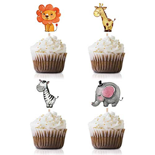 Jungle animals party cupcake toppers picks 24-pack safari zoo wild animal baby shower or kids birthday decorations