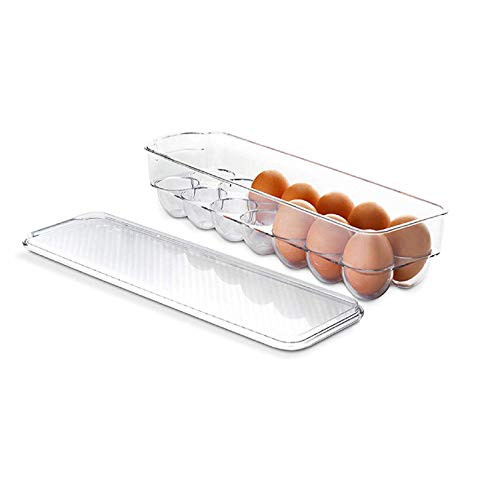 Stackable Refrigerator Egg Storage Bin With Lid Stores 12 Eggs BPA Free Plastic Clear