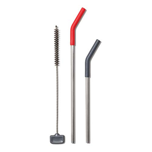 OXO Good Grips Stainless Steel 3 Piece Reusable Straw Set - Red-Gray