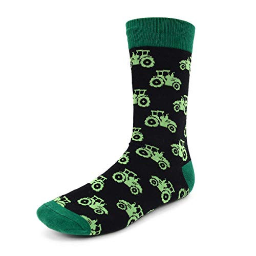 Urban-Peacock Men's Novelty Fun Crew Socks for Dress or Casual - Multiple Patterns - Multi-Pair Options -Farming Tractor - Black  and  Green 1 Pair-