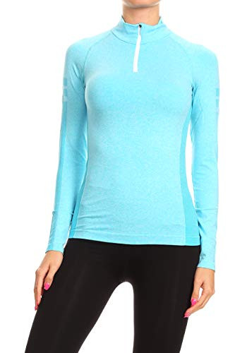 2ND DATE Women's 1-4 Zip Active Pullover Workout Exercise Stretch Tops - Aqua-Small