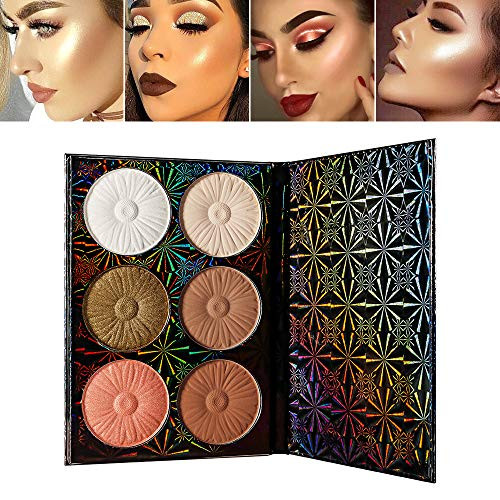 DE'LANCI Highlighter Contour Makeup Palette Bronzer Highlighter Blush Matte Shimmer 6 Colors Face Cheek Contour Palette Highlight Blush Nude Pink Rose Gold - Vegan Cruelty Free And Hypoallergenic