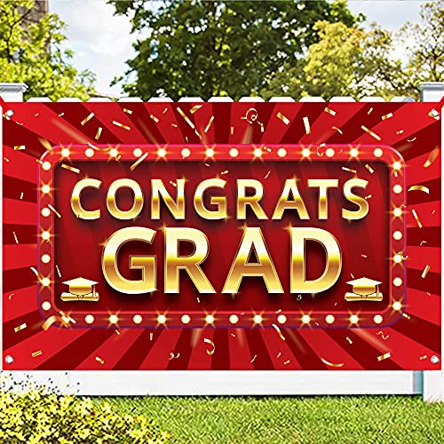 XtraLarge 72 x 44 Inch Congrats Grad Banner - Black and Gold Graduation Decorations 2021 - Red Graduation Banner 2021 for Senior College Class of 2021 Decorations - Congratulations Banner Graduation