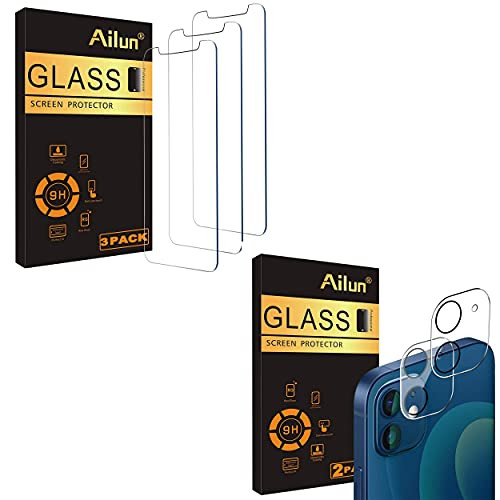 Ailun Lens Screen Protector Compatible for iPhone 12 2Pack Tempered Glass Film and ?Glass Screen Protector Compatible for iPhone 12-iPhone 12 Pro 2020 6.1 Inch 3 Pack-9H Hardness- - HD