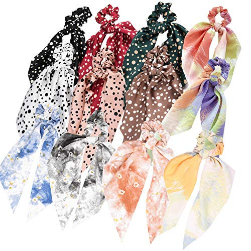 12 pieces Hair Scarf Scrunchies Satin Silk Hair Ribbon Bow Scrunchies Soft Scarf Hair Ties Bowknot Ponytail Holder for Women Girls Floral Chiffon Scrunchie Hair Bands 2 in 1 Elastic Hair Ties 12 pieces Hair Scarf Scrunchies Satin Silk Hair Ribbon Bow Scrunchies Soft Scarf Hair Ties Bowknot Ponytail Holder for Women Girls Floral Chiffon Scrunchie Hair Bands 2 in 1 Elastic Hair Ties