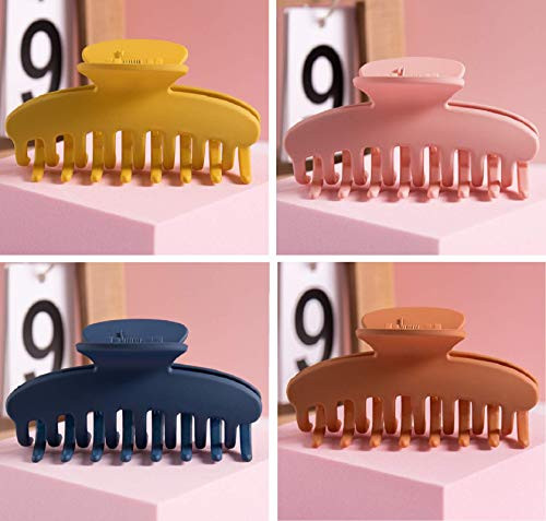 4 PCS Big Hair Claw Clips Nonslip Large Claw Clip for Women and Girls Strong Hold Banana Hair Clips for Thick Hair Fashion Hair Styling Accessories for Girls Big Hair Claw for Heavy Hair-4 Colors-