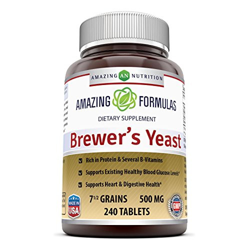 Amazing Nutrition Brewers Yeast Tablets -Non-GMOGluten Free- For Healthy Digestion And Heart Health 7.5 Grain Capsule 500mg 240 Tablets