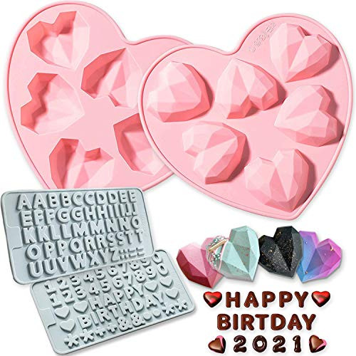 Heart Silicone Molds Breakable Heart Mold Set of 4 with Number and Letter Molds for Chocolate Diamond Heart Shaped Silicone Mold for Baking Mousse Cake Dessert Heart Silicone Molds Breakable Heart Mold Set of 4 with Number and Letter Molds for Chocolate Diamond Heart Shaped Silicone Mold for Baking Mousse Cake Dessert