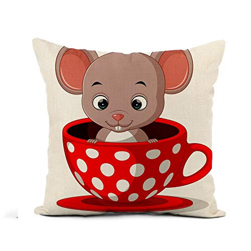 Awowee Flax Throw Pillow Cover Mice of Cute Cartoon Mouse in Cup Animal Character 18x18 Inches Pillowcase Home Decor Square Cotton Linen Pillow Case Cushion Cover