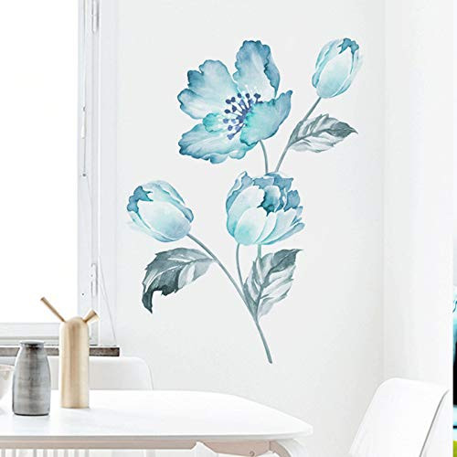 TIICA Blue Flower Wall Decals Watercolor Blossom Floral Peel and Stick Wall Art Stickers Small Wall Mural for Bedroom Living Room Office Home Decor TIICA Blue Flower Wall Decals Watercolor Blossom Floral Peel and Stick Wall Art Stickers Small Wall Mural for Bedroom Living Room Office Home Decor