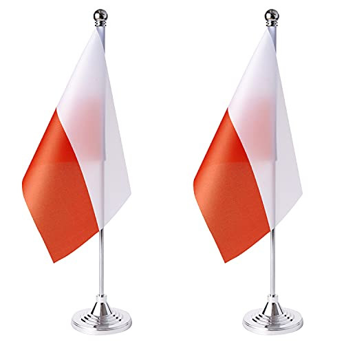 ZXvZYT 2 Pack Poland flag Poles Table Flag Small Mini Poles Desk Flags With Stand BaseInternational Festival Events Celebration DecorateHome office Decorations
