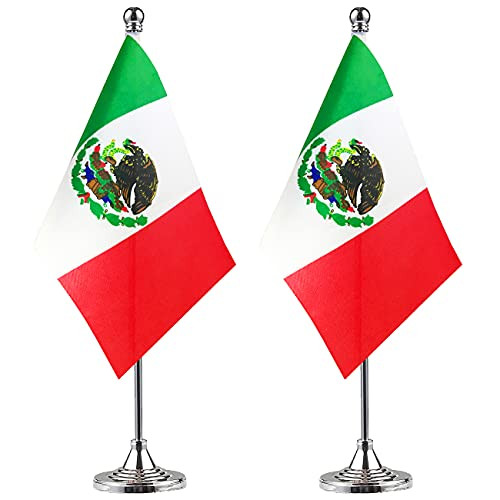 ZXvZYT 2 Pack Mexico flag Mexican Table Flag Small Mini Mexican Desk Flags With Stand BaseInternational Festival Events Celebration DecorateHome office Decorations