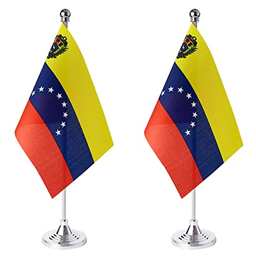ZXvZYT 2 Pack Venezuela flag Venezuelans Table Flag Small Mini Venezuelans Desk Flags With Stand BaseInternational Festival Events Celebration DecorateHome office Decorations