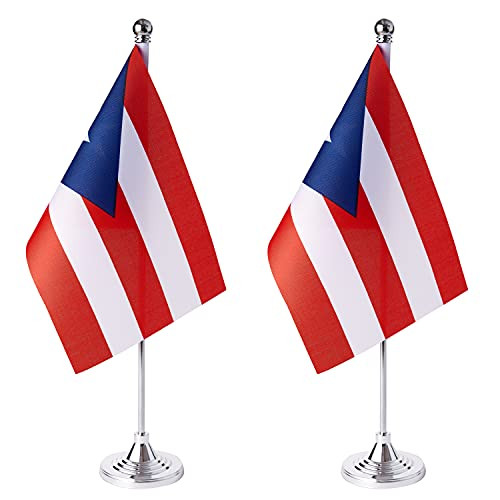 ZXvZYT 2 Pack Puerto Rico flag Puerto Rican Table Flag Small Mini Puerto Rican Desk Flags With Stand BaseInternational Festival Events Celebration DecorateHome office Decorations