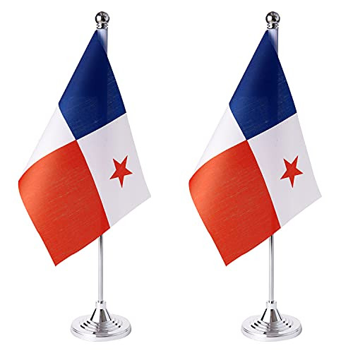 ZXvZYT 2 Pack Panama flag Panamanian Table Flag Small Mini Panamanian Desk Flags With Stand BaseInternational Festival Events Celebration DecorateHome office Decorations