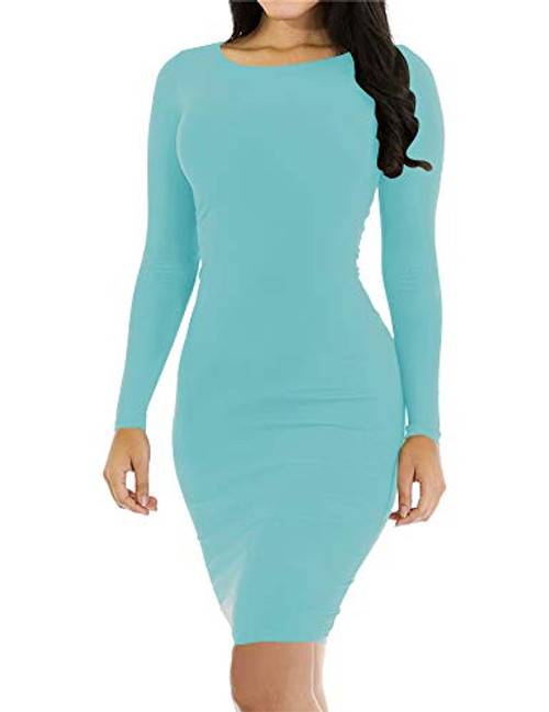 Women's Pencil Bodycon Dress Sexy Casual Long Sleeve Ruched Tight Midi Club Party Dress Blue Sky L Women's Pencil Bodycon Dress Sexy Casual Long Sleeve Ruched Tight Midi Club Party Dress Blue Sky L