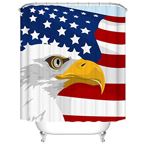 Fangkun Shower Curtain American Flag Eagle Design Bath Curtains - Waterproof Polyester Bathroom Curtains Decor Set - 12pcs Shower Hooks - 72 x 72 inches
