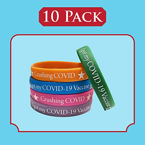 Covid Wristbands 10 Pack - Fits Adults Teens Multicolor - Silicone Vaccination Bracelets for COVID-19 Vaccine Support - Covid Bands I Covid Vaccinated ID for Front Line Workers Covid Wristbands 10 Pack - Fits Adults Teens Multicolor - Silicone Vaccination Bracelets for COVID-19 Vaccine Support - Covid Bands I Covid Vaccinated ID for Front Line Workers