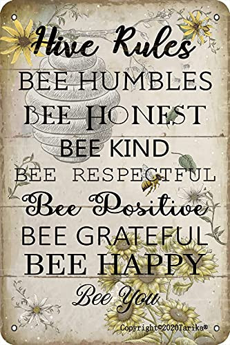 Hive Rules Bee Humble Bee Honest Bee Kind Tin Vintage Look 8X12 Inch Decoration Sign For Home Kitchen Bathroom Farm Garden Quotes Wall Decor