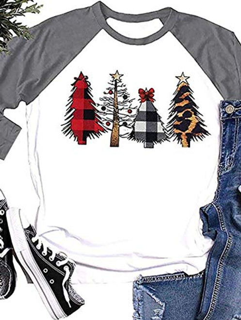 Merry Christmas Tshirt Women Plaid Leopard Tree Graphic Print Baseball T Shirt 3-4 Sleeve Raglan Christmas Tee Tops Grey Merry Christmas Tshirt Women Plaid Leopard Tree Graphic Print Baseball T Shirt 3-4 Sleeve Raglan Christmas Tee Tops Grey