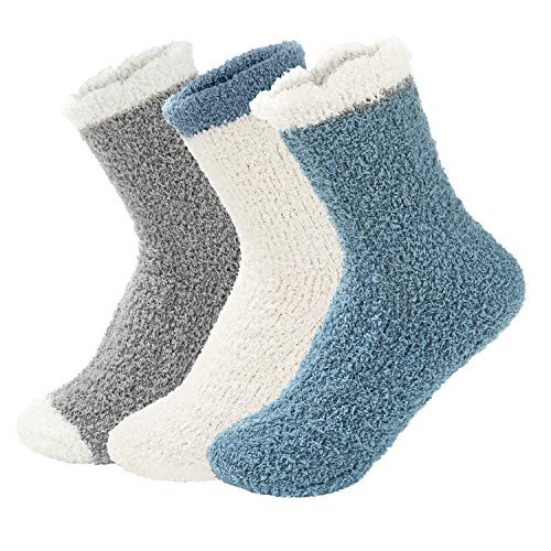 Zando Women Fuzzy Socks Warm Christmas Fuzzy Socks Winter Slipper Socks Super Soft Sleep Socks Cozy Home Fluffy Socks Microfiber Indoor Plush Socks Fuzzy Socks for Girls 3-Patchwork One Size