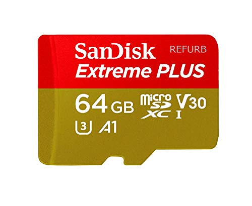 SanDisk Extreme Plus 64GB microSDXC UHS-I U3 V30 A1 Card SDSQXBG-064G-GN6MA (Renewed)