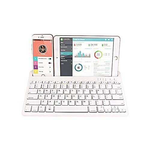 XFUNY Wireless Bluetooth Keyboard [ Multi-Function Ultra-Thin Has Slot Double Channel ] Keyboard For iOS / Android / Windows Smart Phone Tablet (White)