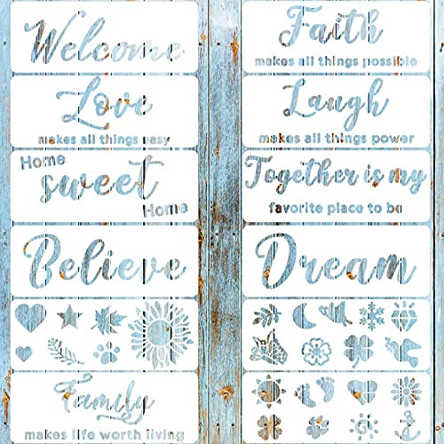 12 Pieces Words Stencils Inspirational Quote Sign Stencils Plastic Painting Templates Reusable Motivational Stencils Home Sign Stencil Welcome Stencil for Word Art Painting on Wood and Walls Home Decor 12 Pieces Words Stencils Inspirational Quote Sign Stencils Plastic Painting Templates Reusable Motivational Stencils Home Sign Stencil Welcome Stencil for Word Art Painting on Wood and Walls Home Decor