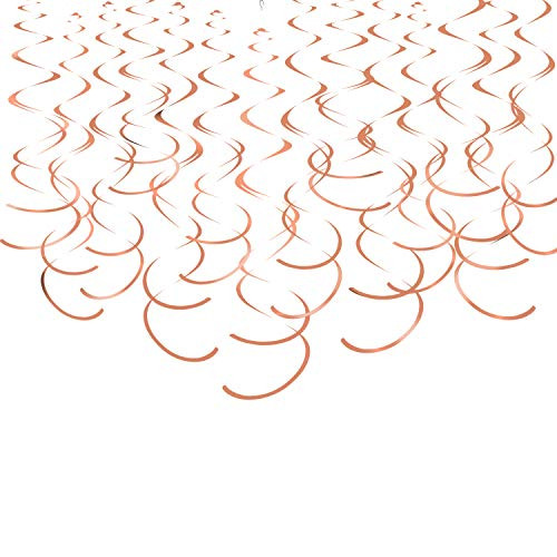 Rose Gold Hanging Swirl Decorations Plastic Streamers Foil Swirls Ceiling Decorations Wedding Baby Shower Birthday Party Decorations Pack of 30