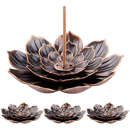 Arroyner 4 Pack Lotus Brass Stick Incense Burner Holder Incense Burner Cone Ash Catcher Home Fragrance Accessories -Brass-