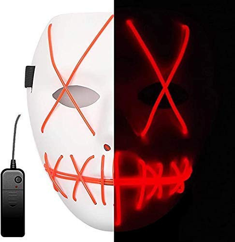 Halloween Mask - Scary LED Mask Light up Scary Costume Accessories -Red-