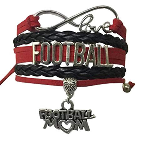 Football Mom Jewelry-Football Mom Bracelet- Womens Football Charm Bracelet for Football Moms -Red-Black- Football Mom Jewelry-Football Mom Bracelet- Womens Football Charm Bracelet for Football Moms -Red-Black-