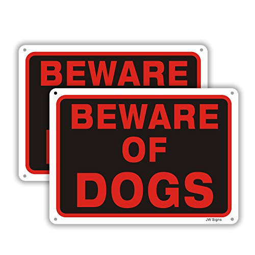 Beware of Dog Sign -2 Pack- 10x7 0.40 Rust Free Aluminum Metal Reflective Sign Pre-Drilled Holes for Easy Mounting UV Coating Weather Resistant for Outdoor Use