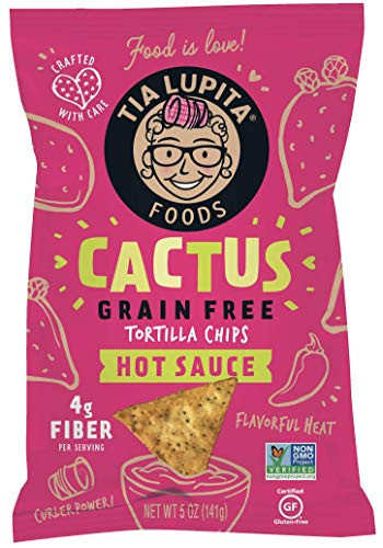 Tia Lupita Cactus Tortilla Chips  Hot Sauce - Flavorful Heat Vegan Gluten Free Grain Free Dairy Free High Fiber Authentic Mexican Snack Food