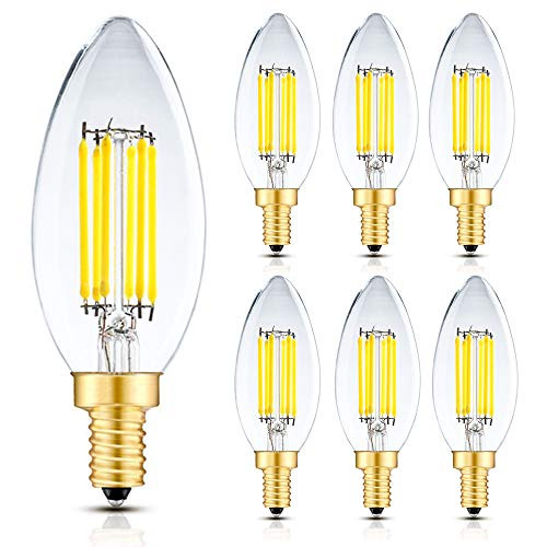 LEOOLS E12 Candelabra LED Bulbs Dimmable 60W Equivalent LED Chandelier Light Bulbs 6W Daylight White 4000K 700LM CA11 Vintage LED Filament Candle Bulb with Decorative Candle Base 6 Packs