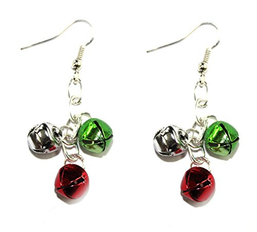 Christmas Jingle Bell Dangle Earrings Red Green and Silver Christmas Jingle Bell Dangle Earrings Red Green and Silver