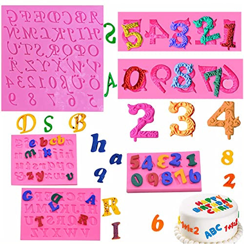 6 Pcs Letters Silicone Mold Number Silicone Mold Uppercase Letters Silicone Fondant Mold Lowercase Letters Chocolate Mold Handmade Soap Mold Biscuit