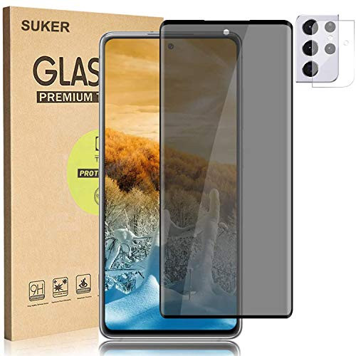 -1 plus1- Galaxy S21 Ultra Privacy Screen Protector Tempered Glass with Camera Lens Protector SUKER 9H Anti-Spy Anti-Scratch Bubble Free Full Coverage Glass Film for Samsung Galaxy S21 Ultra 5G -6.8"-